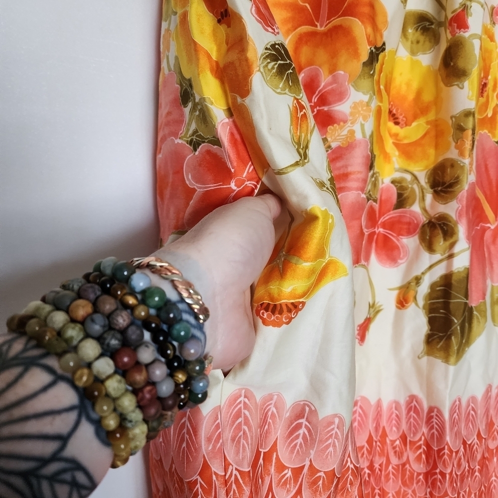 Jill Stuart Yellow Hibiscus Floral Hawaiian Swing Dress Pockets Large Vintage - Picture 4 of 13